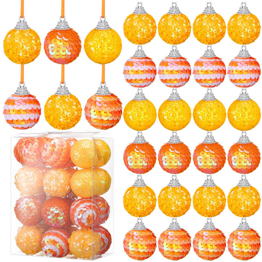 Sotiff 24 PC Mini Tree Ornaments Pumpkin Hanging Christmas Ornaments Glitter Foam Ball Fabric Wrapped Small Fake Pumpkins Mini Ball for Autumn Home Christmas Decors (Glitter)