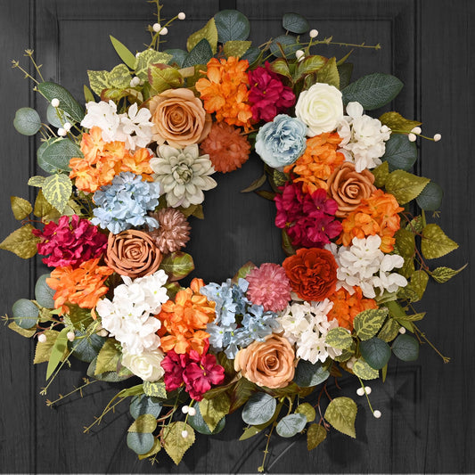 Fall Decor, Fall Wreaths for Front Door, 26 Inch Fall Door Wreath Indoors Outdoor Decor with Hydrangea, Dahlia, Autumn Wreaths, Fall Decoration for Home Porch Wall Decor, Thanksgiving Wreath Decor