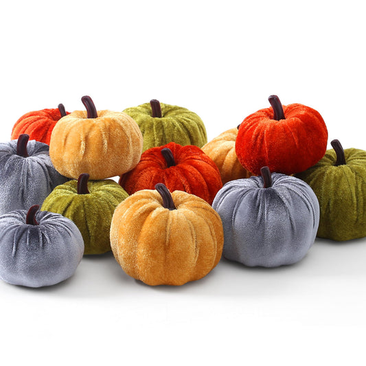 SITUMEIZI Assorted Small Velvet Pumpkins Thanksgiving Table Centerpiece Decor Mini Pumpkin Faux Harvest Fabric Foam Pumpkin Halloween Decor for Fall Decor Wedding Farmhouse Decoration(12 Pcs)