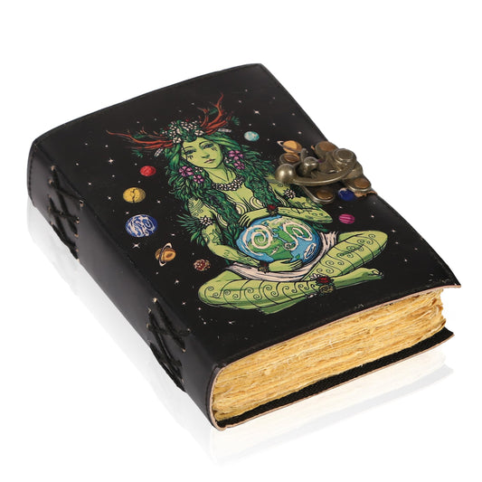 TUZECH Book of Spells Mother Of Earth Leather Bound Journal Deckle Edge Paper Tree of Life Antique Embossed Bound Daily Notebook With Colorful Print Journal Antique Vintage Book for Men and Women
