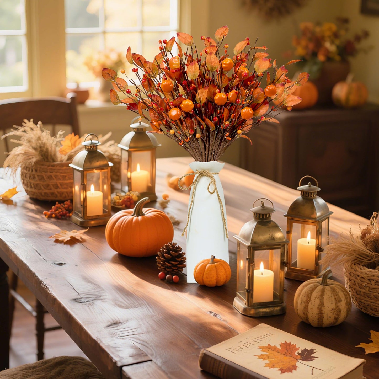WSTPUPU Artificial Fall Picks 12PCS Fall Berry Stems 17inch Autumn Pumpkin Picks with Berry Pumpkin for Vases Centerpieces Autumn Harvest Festival and Thanksgiving Day
