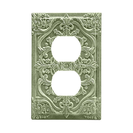 CZRPKEN Decorative Outlet Cover Vintage Green 3D Flora Motifs Embossed 1 Gang Duplex Light Switch Cover Plate Unique Wall Plate Electrical Switch Plate Covers for Elegant Home Bedroom Decor