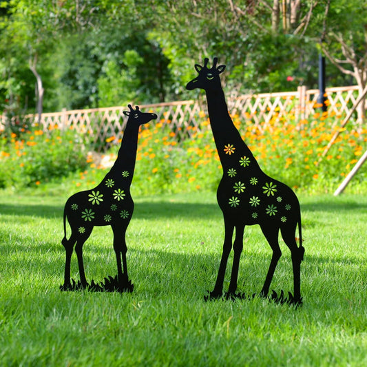 PWOOME Metal Decorative Garden Stakes, Giraffe Garden Decor for Outside Gifts for Women Men, Black Silhouette Statues Decorations Outdoor for Yard Art, Lawn, Backyard, Pathway,Patio