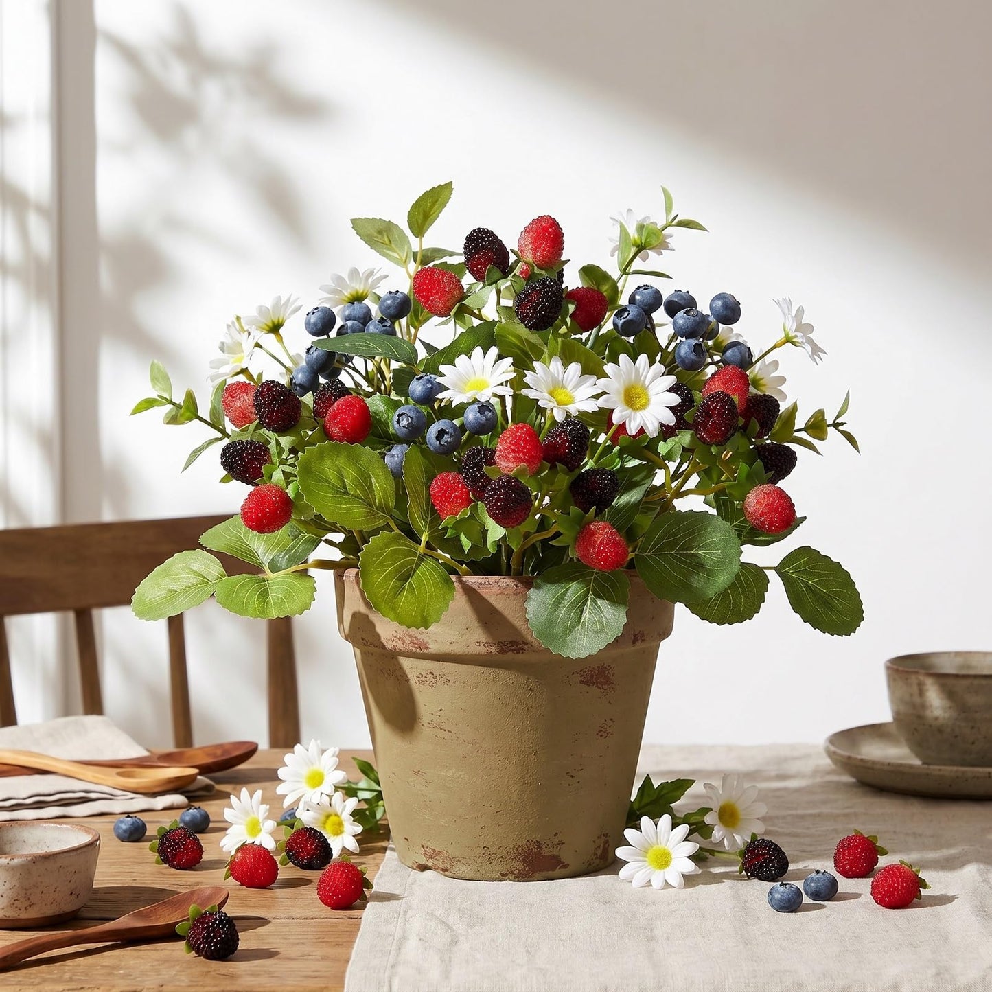 Hoteam 5 Pcs Artificial Raspberries Stems 11'' Fake Redberry Branches Faux Fruit Black Berry Picks for Home Kitchen Decor Floral Arrangements and Holiday Table Centerpieces (Red with Black)