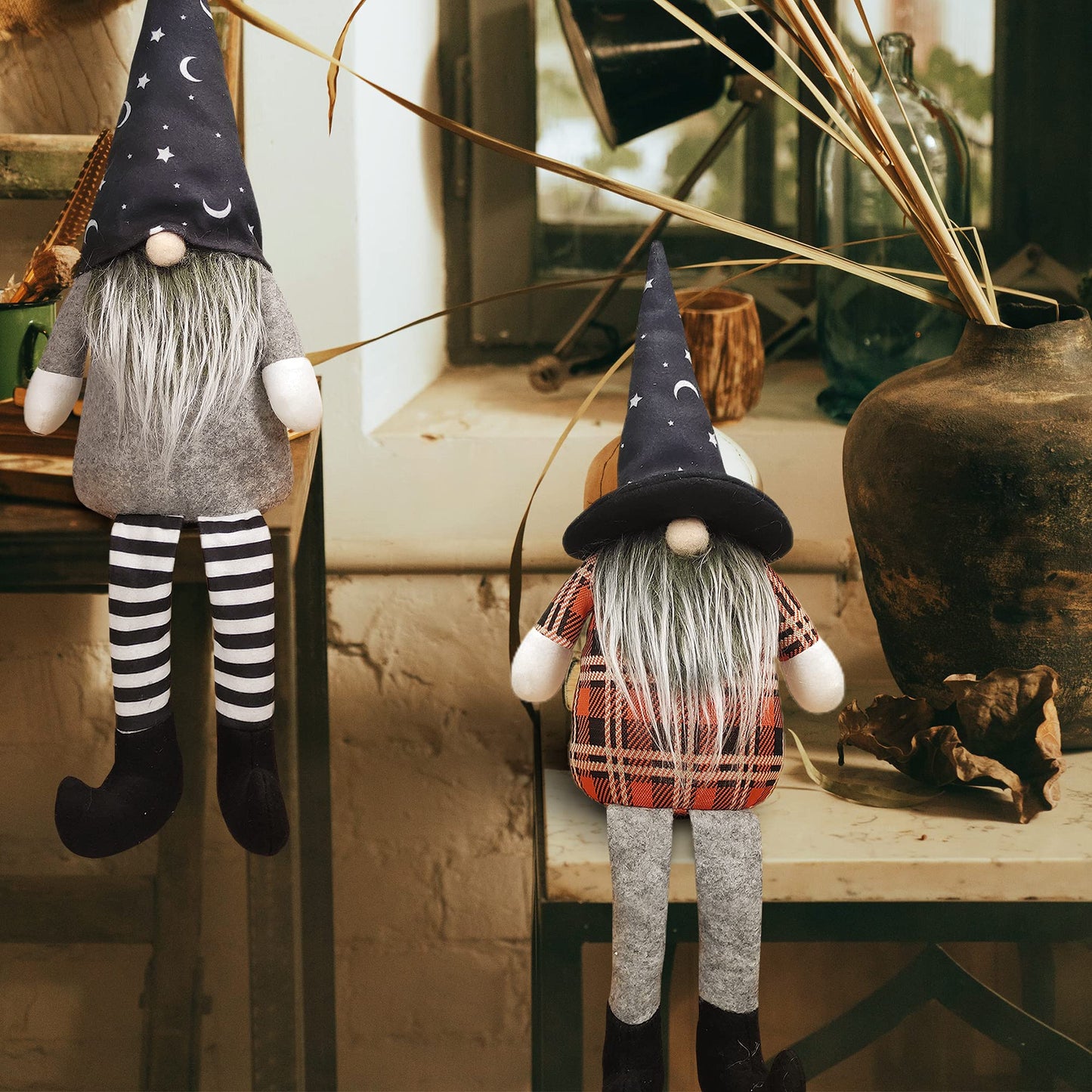 Ogrmar 2 Pack 22.4 Inch Halloween Gnomes Plush Mr and Mrs Scandinavian Swedish Tomte Doll Handmade Elf Gnome Faceless Doll for Halloween Indoor Home Kitchen Table Ornaments