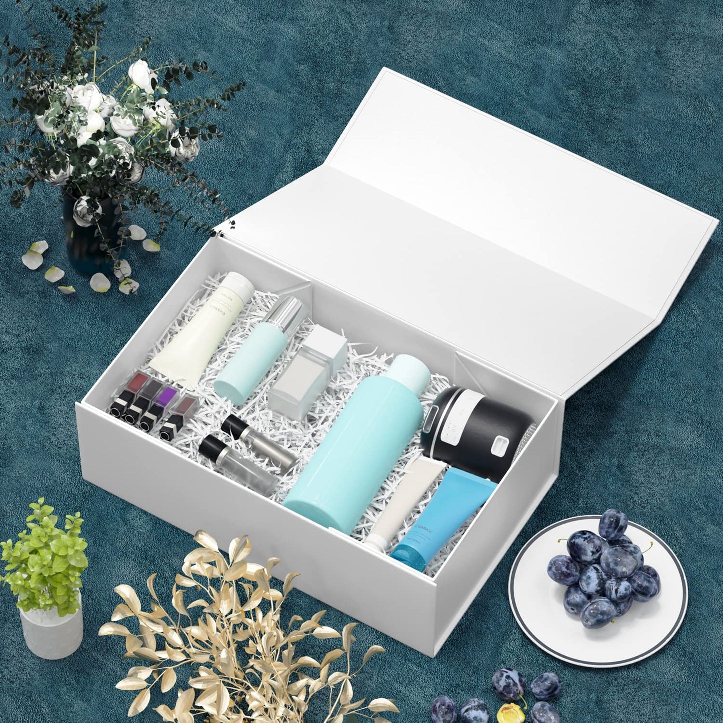RYDDOY 5 Pack White Gift Box, 9.5x6x3'' Gift boxes for Presents with Lids Magnetic Closure Rectangle Collapsible for Bridesmaid Proposal Box, Wedding, Christmas, Halloween, Birthday Gift Packging