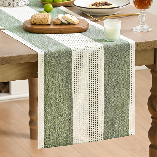 Artoid Mode Sage Green Farmhouse Rustic Table Runner, Seasonal Macrame Fabric Kitchen Dining Holiday Wedding Table Decor for Home Party 13x120 Inch