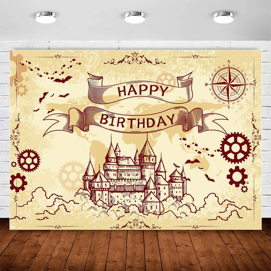 Wizard Birthday Backdrop Banner Boys Girls Wizards Party Decorations,Vintage Magical Castle Wizard Witch Birthday Background Sign for Kids Halloween Wizard Themed Bday Supplies Photo Booth Props 7x5ft