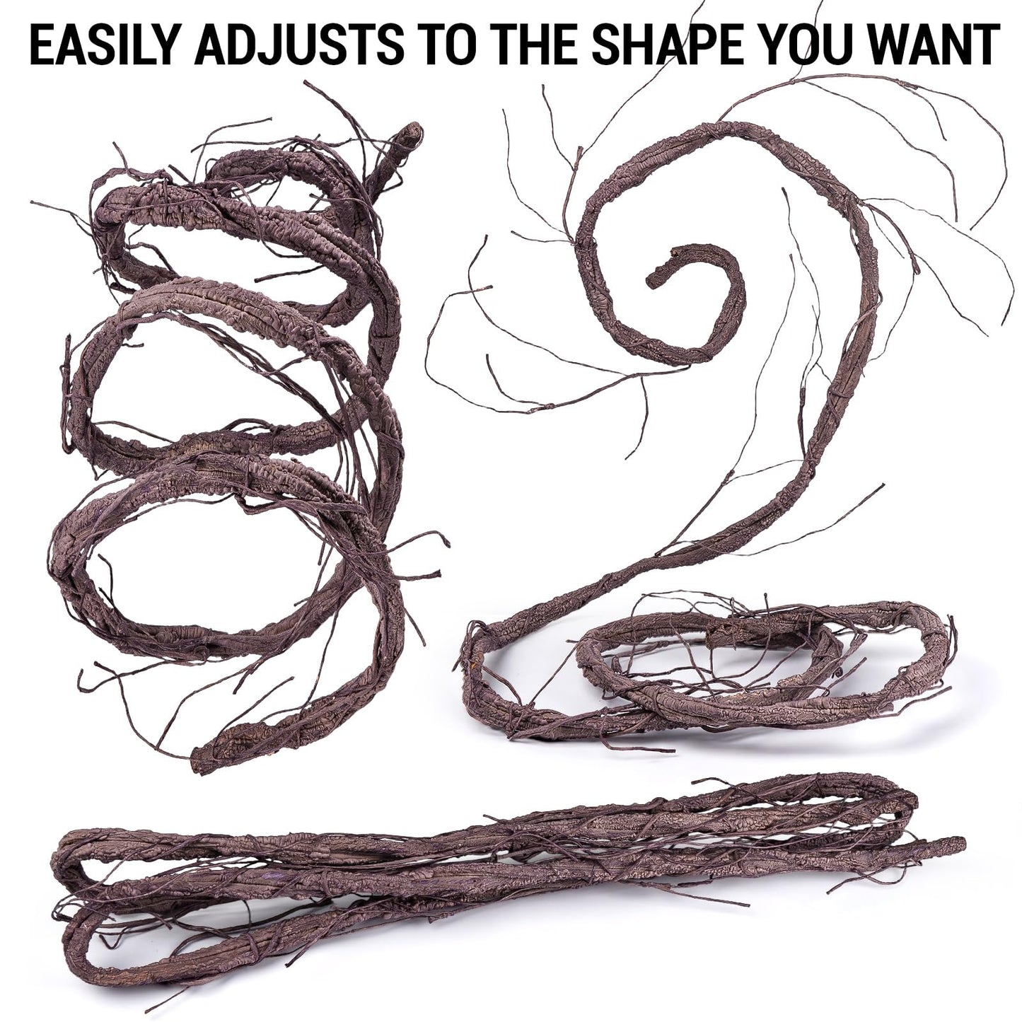 118 inch Bendable Artificial Brown Tree Twigs Branches, Small Size Wall Hanging Artificial Tree Branches, Fake Twig Grape Vines for Artificial Plant, Home Living and Outdoor Garde