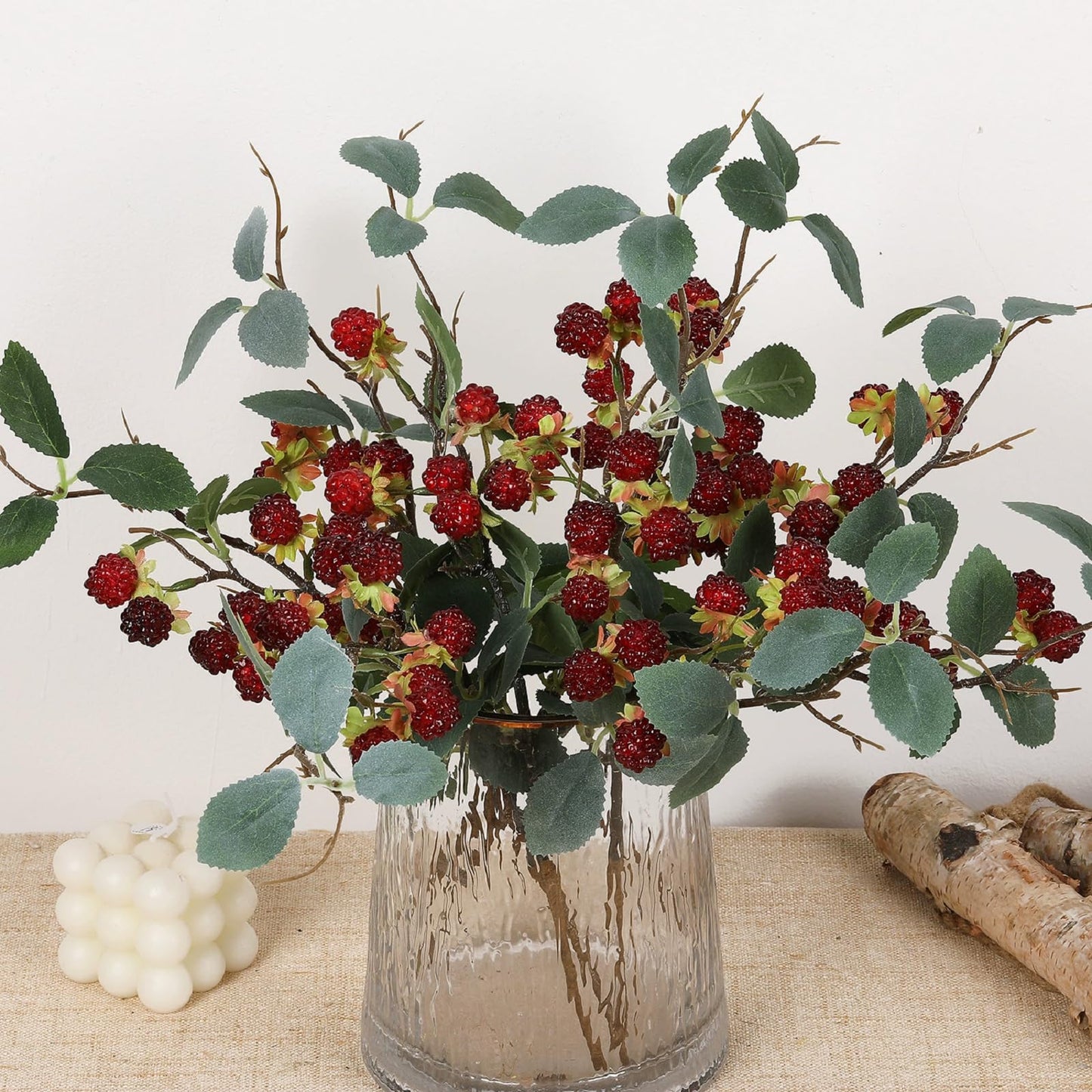 QFSH 7Pcs Artificial Raspberry Plant Stems 15.7'' Simulated Berry Bouquet for Home Decor Photography Props Wedding Decoration