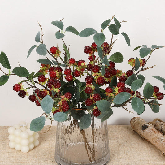 QFSH 7Pcs Artificial Raspberry Plant Stems 15.7'' Simulated Berry Bouquet for Home Decor Photography Props Wedding Decoration