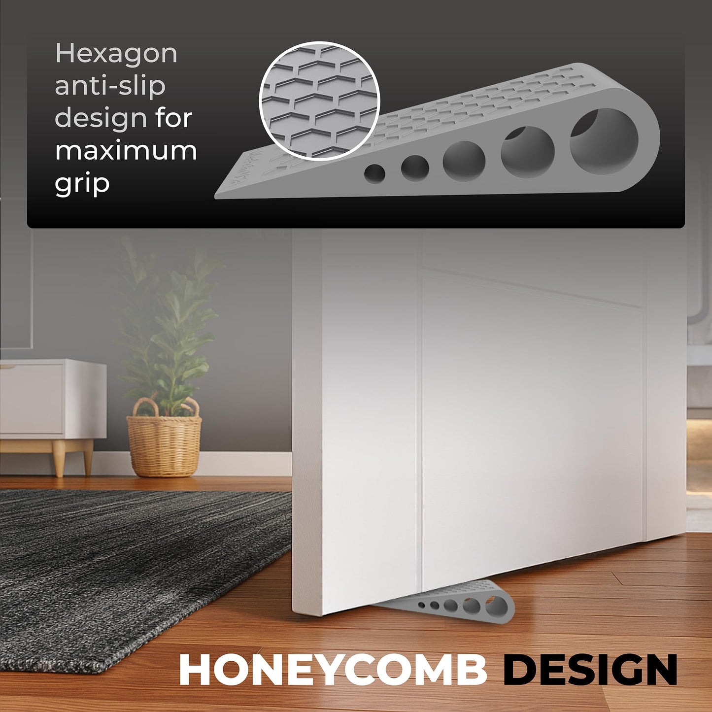 Door Stoppers for Bottom of Door Premium Floor Rubber Door Stop Wedge Made in USA Heavy Duty Honeycomb Design for Carpet, Tile, Ideal for Home, School, Commercial, Black 6 Pack