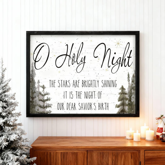 Ronasip Framed Christmas Wall Decor - O Holy Night Wooden Wall Art with Scripture (THE STARS ARE BRIGHTLY SHINING), Rustic Christmas Artwork, Xmas Home Decor, Winter Wall Sign (12"x16.5", Black)