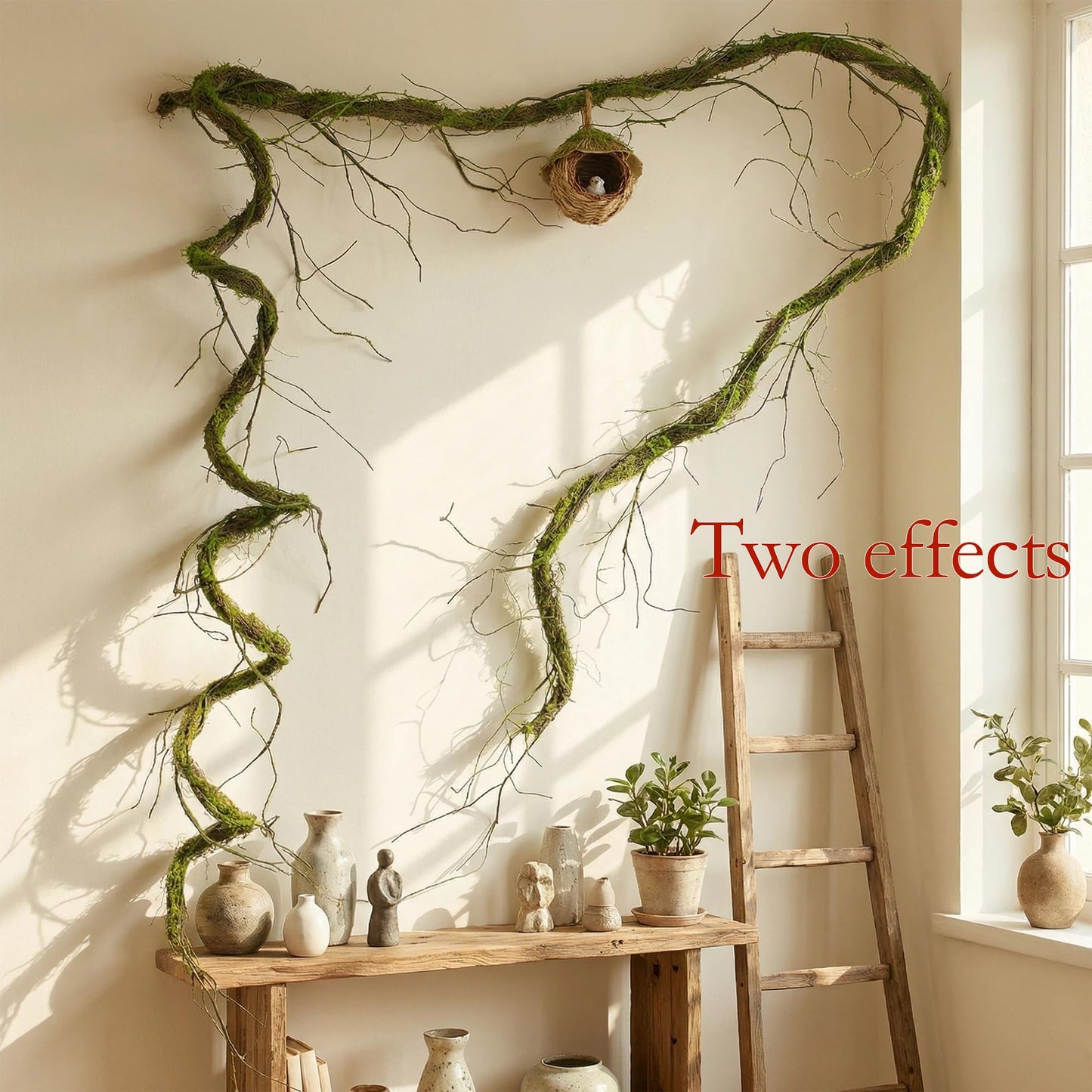 120 inch bendable artificial Dragon Whisker MossVine Green Hanging fake Plants for indoor outdoors entryway Wall Tree Jungle Vine sfireplace Decoration Reptiles Branches Christmas Halloween Easter