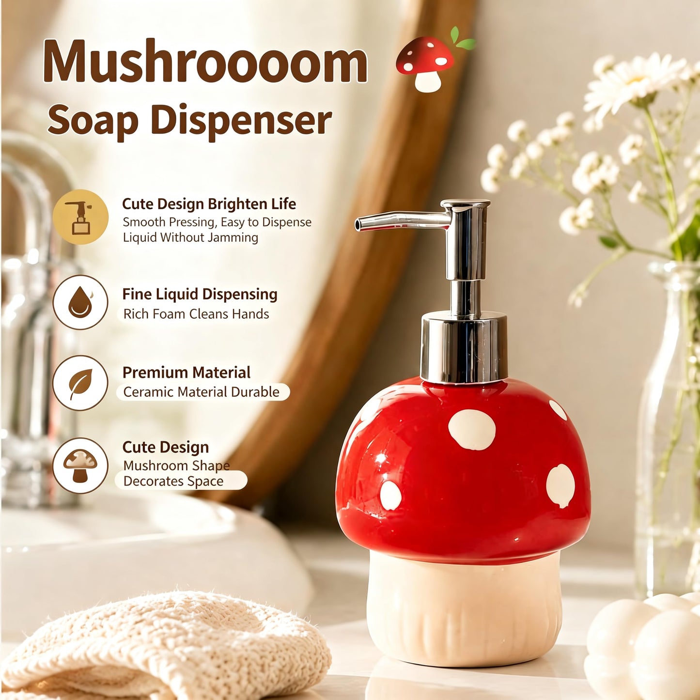 Cute Mushroom Soap Dispenser, Fun Hand Soap Pump, Mushroom Bathroom Decor, Cute Bathroom Decor, Mushroom Accessories, Mushroom Kitchen Decor, Mushroom Gifts