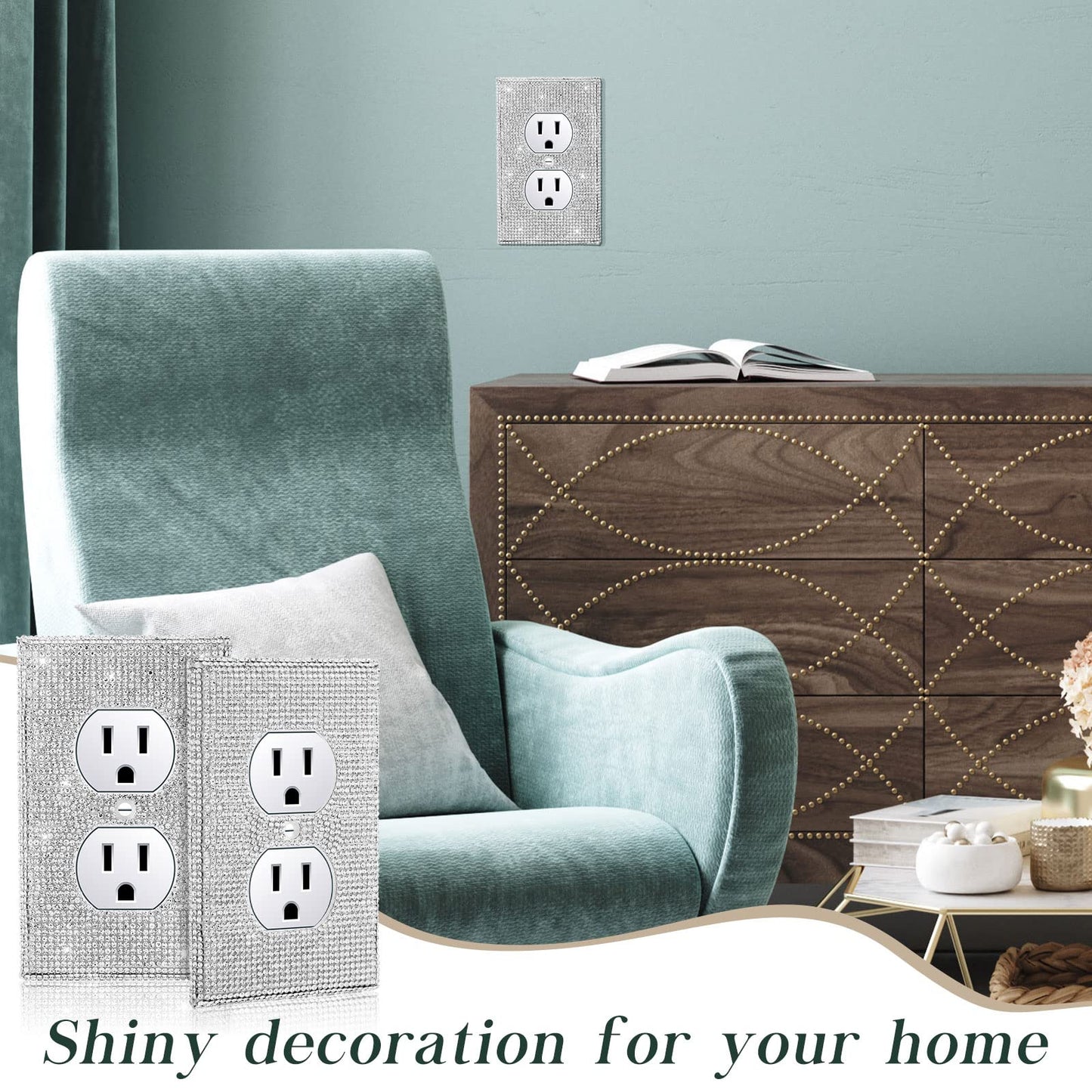 Kathfly 10 Pcs Silver Rhinestone Outlet Covers, Bling Decorative Wall Plates for Electrical Outlets, Glitter Socket Covers with Screws, Glam Outlet Wall Plates for Bedroom Bathroom Home Decor