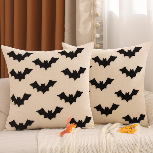 Tosleo Halloween Throw Pillow Covers 20x20 inch Set of 2 Black 3D Bats Embroidery Pillow Cases Thanksgiving Holiday Cushions Covers Home Party Fall Decor Pillowcases Cushion Covers for Sofa Bed Couch