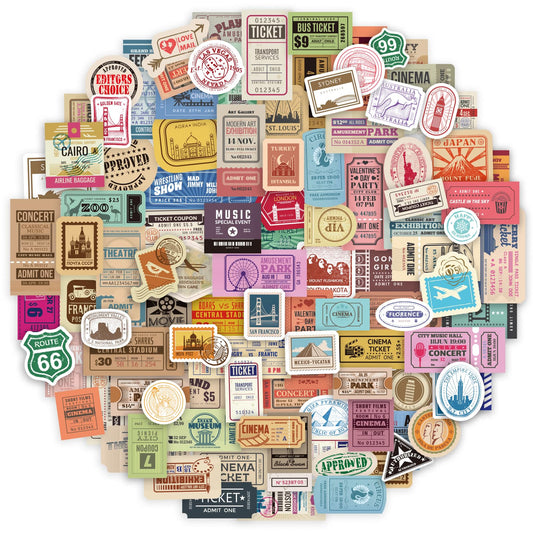 Prstincol 300 Pcs Vintage Travel Stickers Ticket Stickers for Journaling,Luggage Sticker Stub Vintage Sticker for Junk Journal Crafts Laptop Water Bottle Album Scrapbook