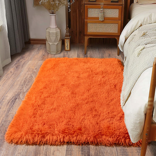 Ailyei Soft Runner Rugs for Bedroom Hallways, 2x3 Orange Fluffy Shag Throw Area Rug Non Slip for Bedside Dorm, Long Shaggy Furry Carpet for Nursery Living Room