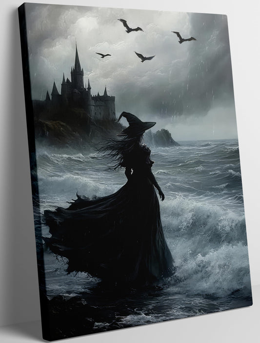 Halloween Horror Witch Canvas Wall Art Dark Academy Witch Painting Picture Wall Decor Goth Dark Moody Poster Print Artwork for Halloween Party in Living Room and Bedroom Home Decoration