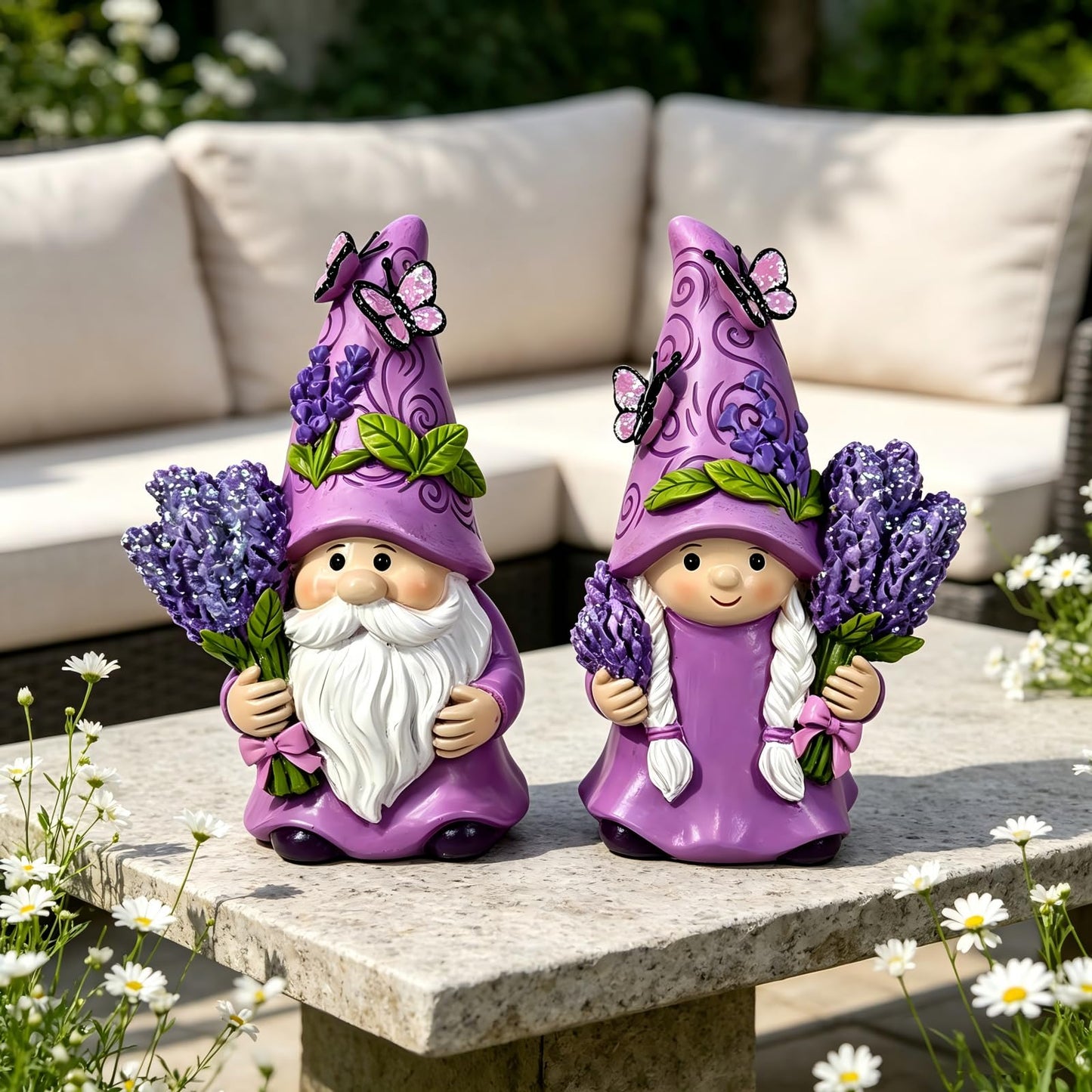 HOHIN Lavender Dream Gnome Set, Spring Purple Swedish Tomte Elf Dwarf Figurines Indoor Home Decor Gnomes for Summer Display & Gift (Dreamy Lavender 2pcs1)