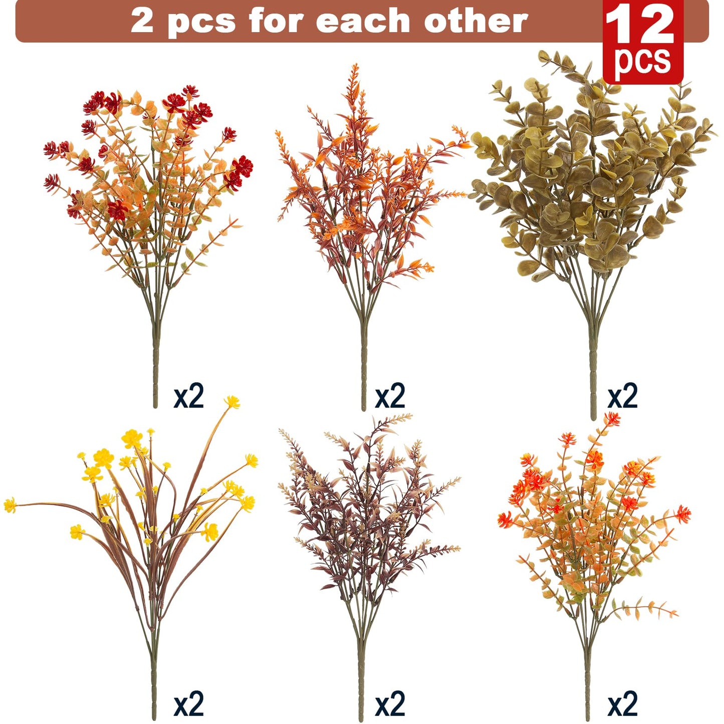Hananona 12 Pcs Artificial Fall Flowers Outdoor, Faux Artificial Plants UV Resistant Plastic Autumn Flower for Hanging Planter Front Door Porch Window Home Decor (12, Orange)