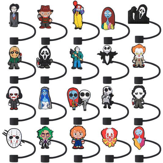Bulk of Halloween Straw Cover Cap, 10mm Silicone Black Reusable Straw Toppers fit Stanley 30&40 Oz Tumbler with Handle Accessories 20B