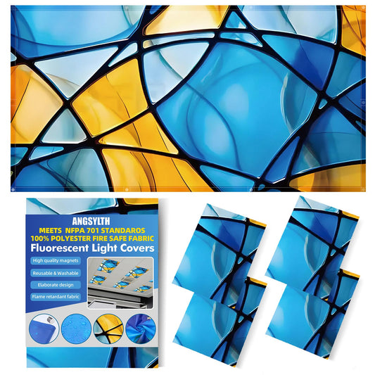 ANGSYLTH 4 Pcs Fluorescent Light Covers with Flame Retardant Certificate - Classroom, Office 4 x 2 Feet 40 Magnetic Covers for Ceiling Lights Filters (Colorful art)