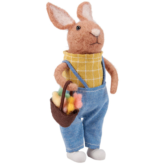 Primitives by Kathy Food Basket Bunny Collectible Felt Critter, 4.5-inch, Handmade with Vegetable Basket & Suspenders - Tiered Tray, Shelf or Tablescape Display with Our Other Spring & Easter Decor