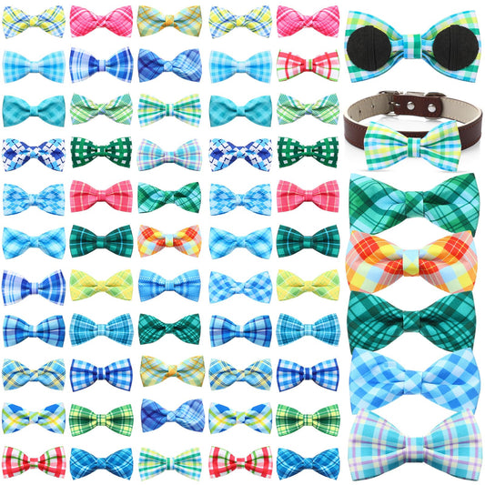 Silkfly 60 Pcs Summer Plaid Dog Collar Bow Ties Bulk Dog Bowtie Holiday Pet Accessories Puppy Bows Detachable Collar Charms for Small Medium Large Pets Cat Grooming Supplies Costume