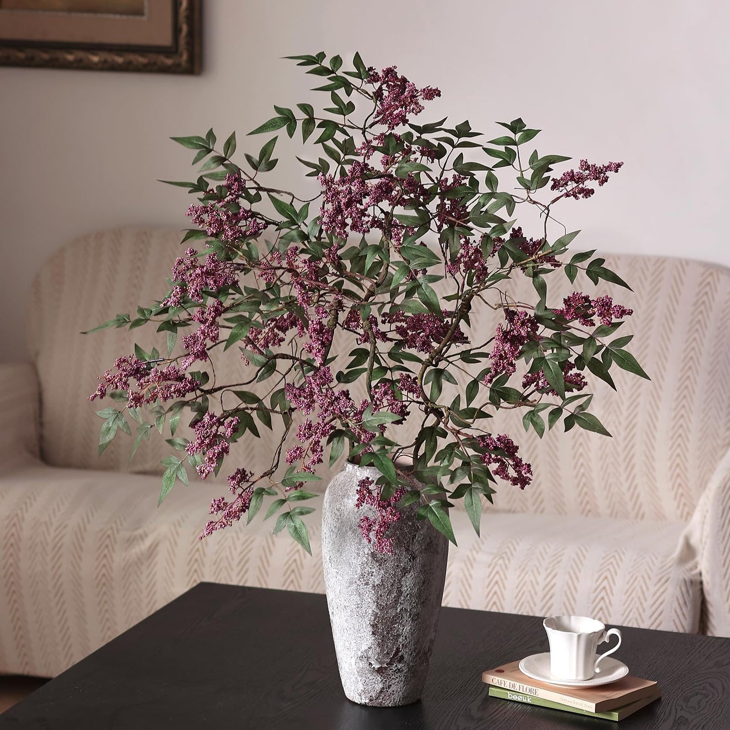 2 Pcs 36" Artificial Nandina Berry Stem, Realistic Berry Spray(Dusty Plum)