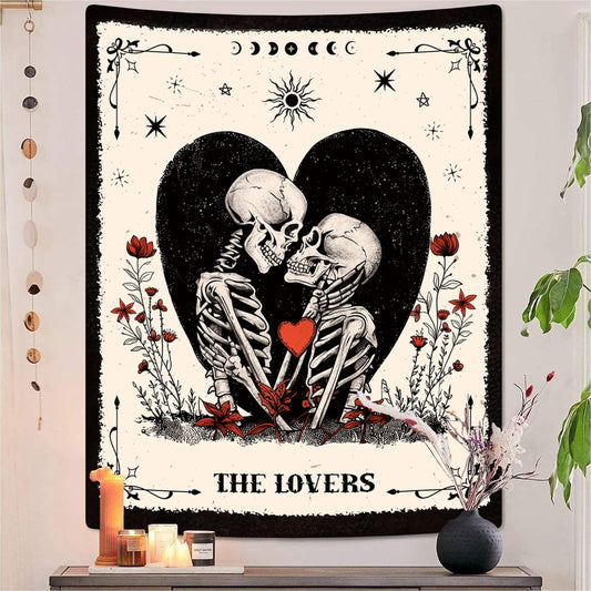 ARTCREATOR The Lovers Skull Tapestry Wall Hanging Black and White Skeleton Tapestries Vertical Witchy Gothic Wall Bedroom Decor for Living Room Bedroom (59" x 78")