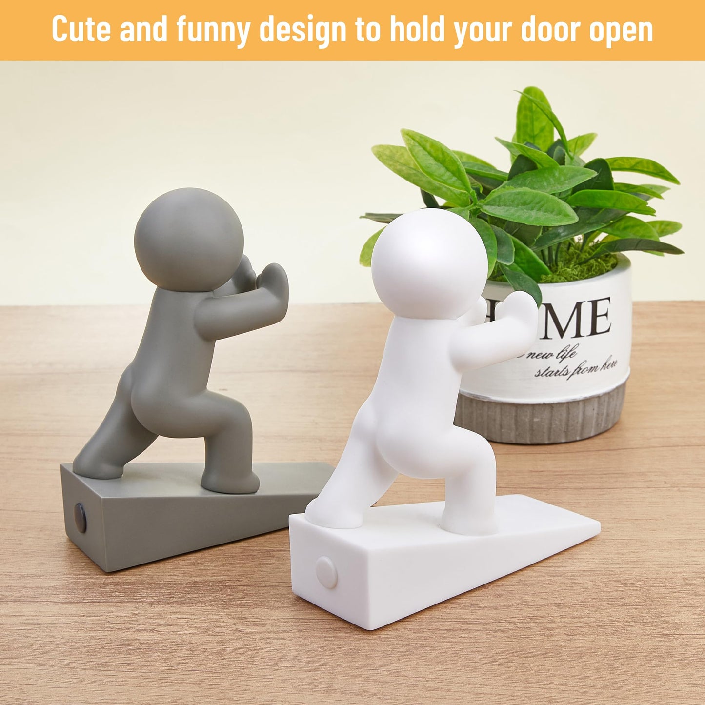 Cute Door Stopper, 2 Pack Door Stop, Flexible and Effective to Keep Your Door Open, White+Gray (Patented)