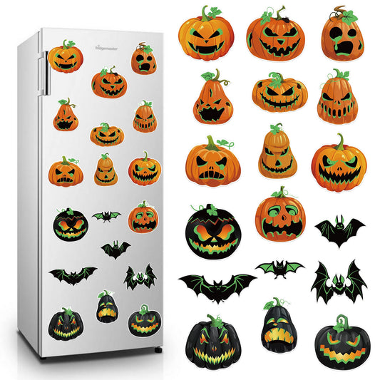 KatchOn, Glow in The Dark Halloween Magnets Stickers - Pack of 18 | Pumpkin & Bat Magnetic Stickers for Halloween Decor, | Summerween Party Decorations | Magnets for Car, Garage Door, Refrigerator
