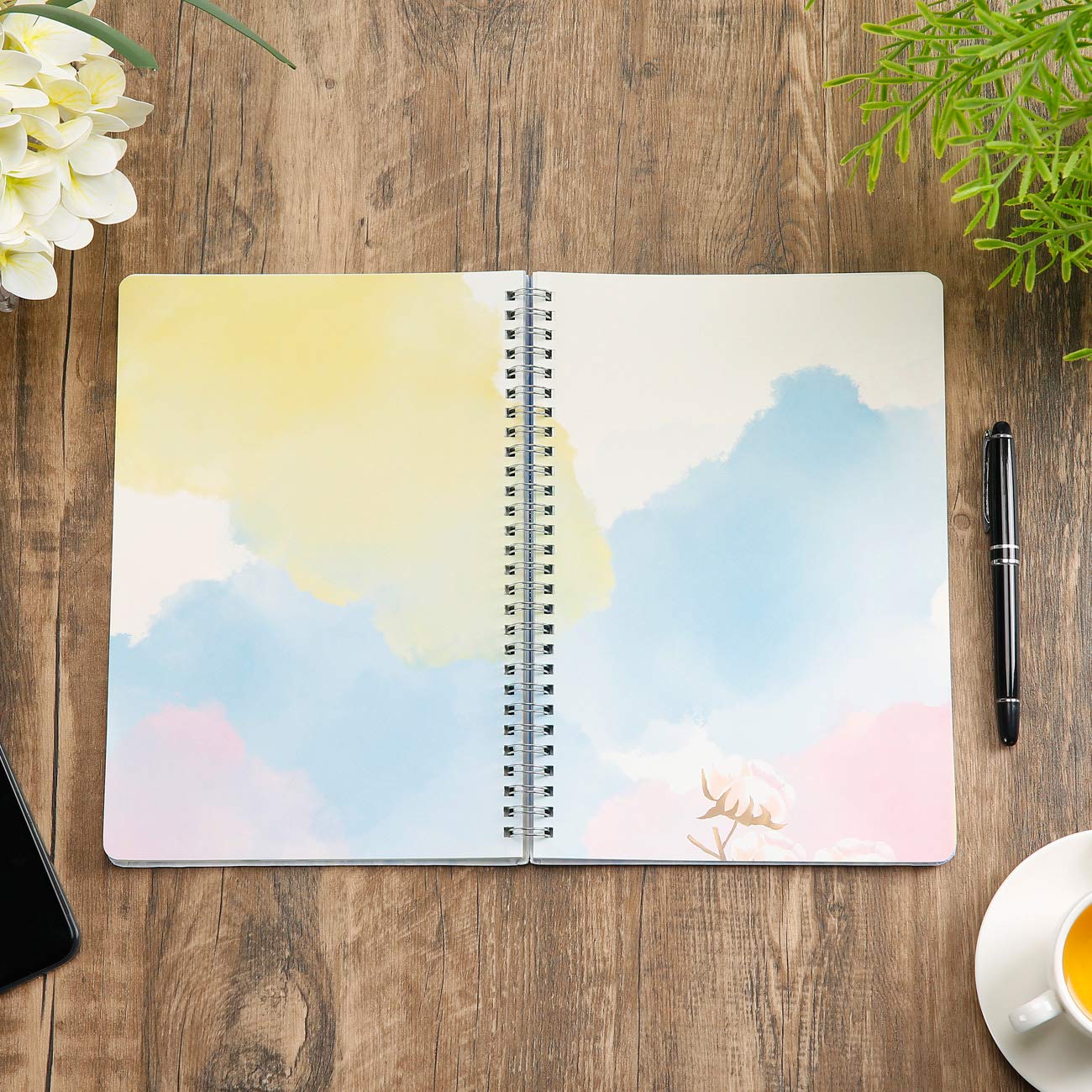 SIIXU Spiral Journals for Writing, Color Illustration Notebook With an Elastic Band, Hardcover, 128 Pages, B5, 6.8”x9.8”, Spring