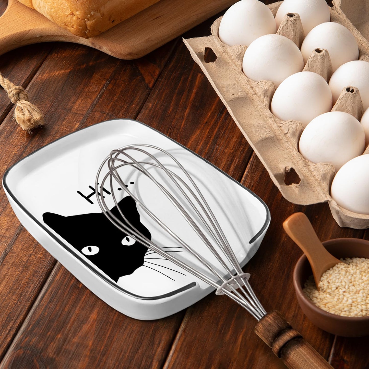 Funny Large Spoon Holder Ceramic Spoon Rest for Stove Top, Farmhouse White Spoon Rest for Chef, Women, Mom, Friend Kitchen Gift, Heat-Resistant Cooking Utensil Rest (Hi..)