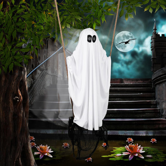 Seenelling Halloween Decorations Outdoor 5.25 ft Hanging Swing Ghost Outdoor Decor Spooky Cute Ghosts Decoration Flying Props for Tree Porch Yard Garden Lawn House
