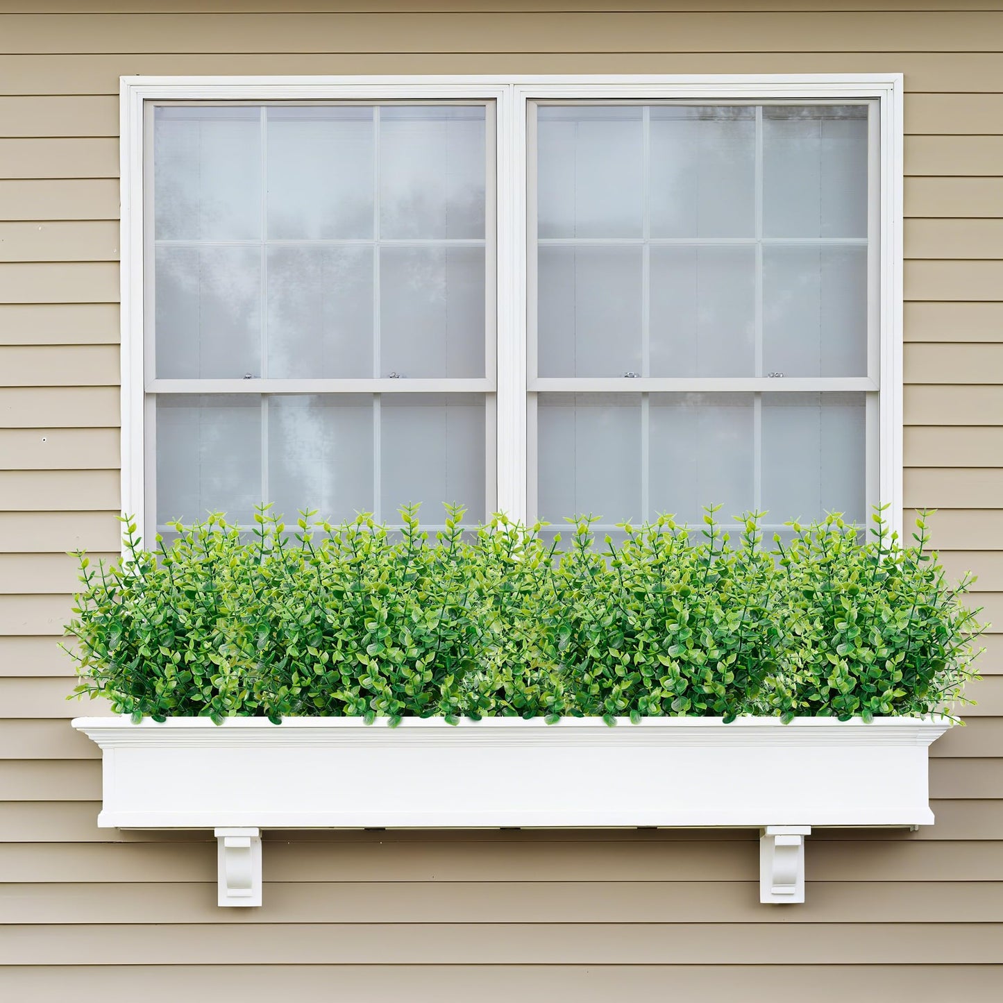 petalyn 10 Bundles Artificial Boxwood Stems Outdoor Artificial Greenery UV Resistant Foliage Plants, Faux Boxwood Shrubs Grass for Farmhouse Office Garden Wedding Window Patio Home Decor