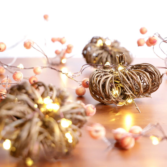 MIYA LIFE Nature Rattan Pumpkin Lights - 10FT 30 LED Cozy Fall Garland with Lights Battery Operated Charming Thanksgiving Decorations with Remote - Ideal Thanksgiving Garland Fall Decorations for Home