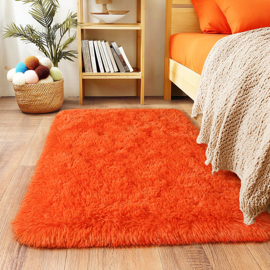 2x3 Small Rugs for Bedroom, Soft Fluffy Shaggy Bedside Area Rugs for Living Room, Indoor Floor Carpet for Kids Girls and Boys, Nursery Rooms, Home Decor Aesthetic, Orange
