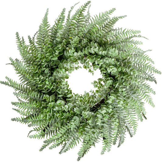 NIOPELO 26'' Eucalyptus and Boston Ferns Wreath for Front Door - Artificial Eucalyptus Leaves Greenery Outdoor Wreath for Wedding Farmhouse Porch Wall Room Home Decor (Gray-Green)