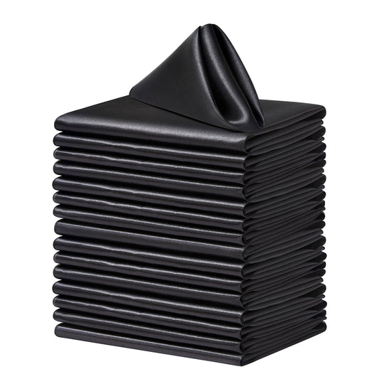 Counfeisly 16 Pack Square Satin Dinner Napkins, 17x17 Inches Silky Soft Smooth Table Cloth Napkins for Restaurant Weddings Banquet Party Decoration, Black