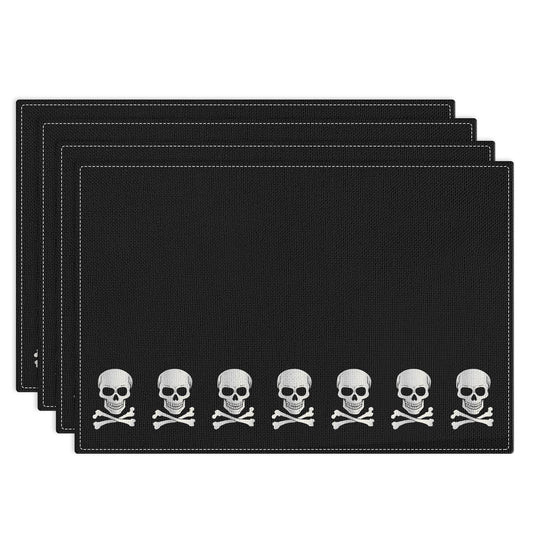 Bayson Halloween Pirate World Skull Placemats Set of 4, 12x18 Inch Skeleton Patriotic Country Table Mat, Non-Slip and Washable Linen Place Mat for Home Party Decoration
