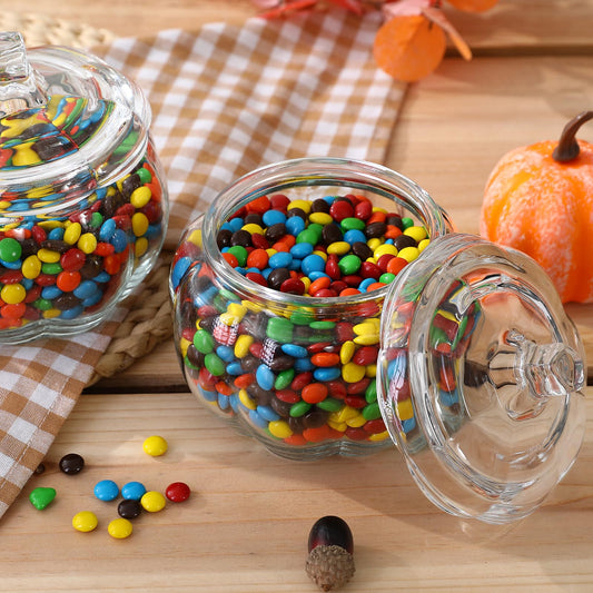 FunouHome Halloween Decorations-2 PCS Glass Pumpkin Jars with Lid-Halloween Candy Storage for Home Fall Thanksgiving Halloween Party Centerpieces Decor