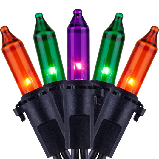YULETIME 200 Orange Green & Purple Halloween Lights with Black Wire, Pack of 2 Sets 33 ft 100 Count UL Certified Christmas String Lights (Orange, Green & Purple)
