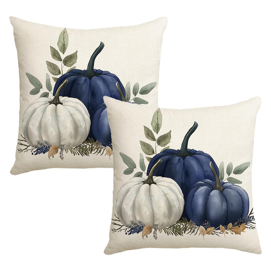 MAZSHTTD Pillow Cover Fall Blue Pumpkin Throw Pillow Covers 18x18 Inch Set of 2 Fall Autumn Decorations for Home Farmhouse Thanksgiving Halloween Pillow Case for Couch Sofa