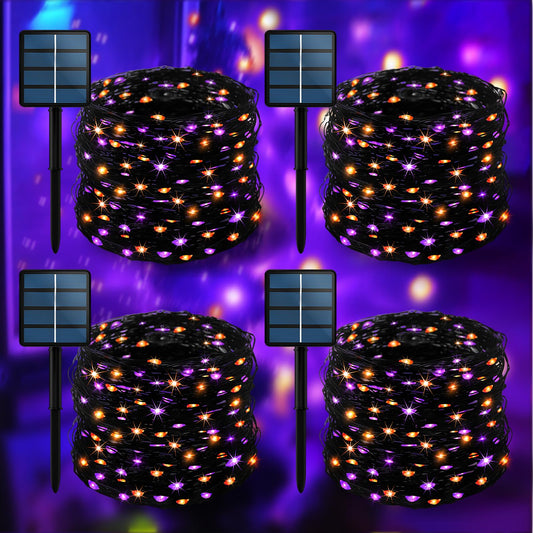 Selarlyt 4-Pack 400LED Solar Halloween Lights，Orange& Purple String Lights，Solar Fairy Lights with 8 Modes， Halloween Lights Outdoor Waterproof for Bedroom Patio Garden Party Yard Decoration
