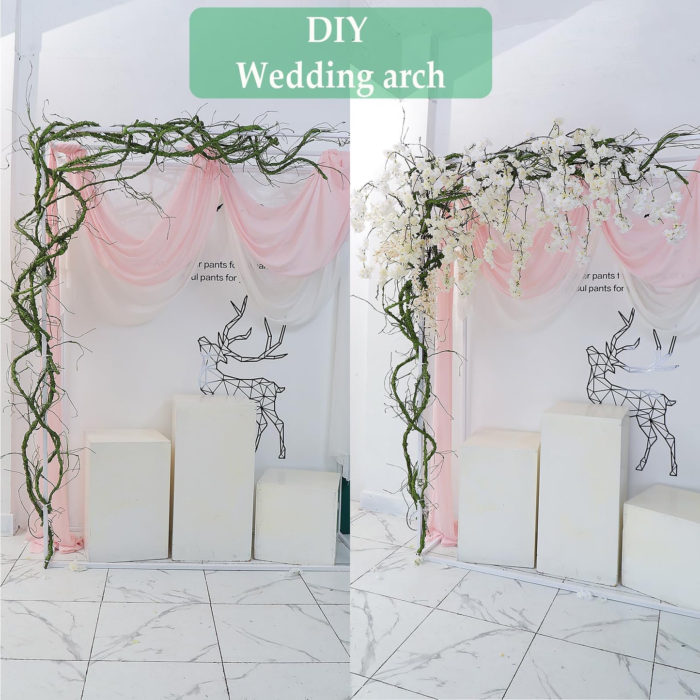118inch Flexible Green Big Artificial Tree Branches Fake Tree Trunk Garland Rattan Wreath Cherry Blossom Grape Vines Floral for Wall Arch Hanging Reptile Cages Jungle Party Halloween Decoration