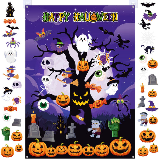 MiniInflat Halloween Felt Board 3.4FT 36 Pcs Happy Halloween Felt Story Board Dead Tree DIY Craft Project Scary Pumpkin Ghost Hanging Ornament Decor Storytelling for Trick or Treat Gift (36, Tree)