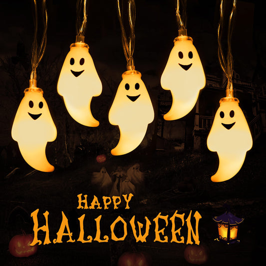 JMEXSUSS 30 LED Halloween String Lights, Cute Battery Operated Ghost String Lights Indoor for Fireplace Party Porch Room Halloween Decorations (Warm White)